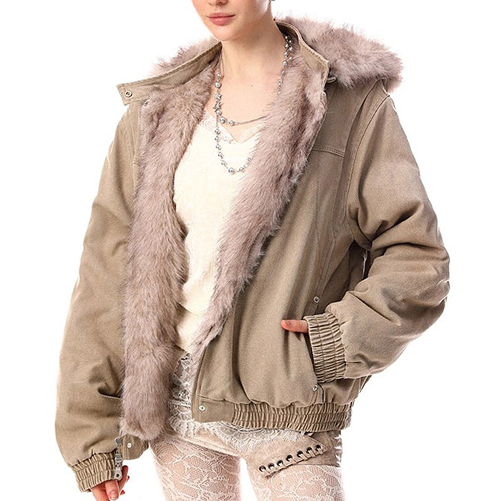 VILZSTUDIOS Y2K plush fur bomber jacket for streetwear fashion