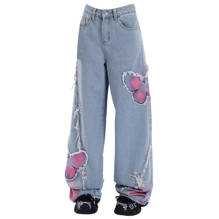 VILZSTUDIOS Wide leg jeans with butterfly print