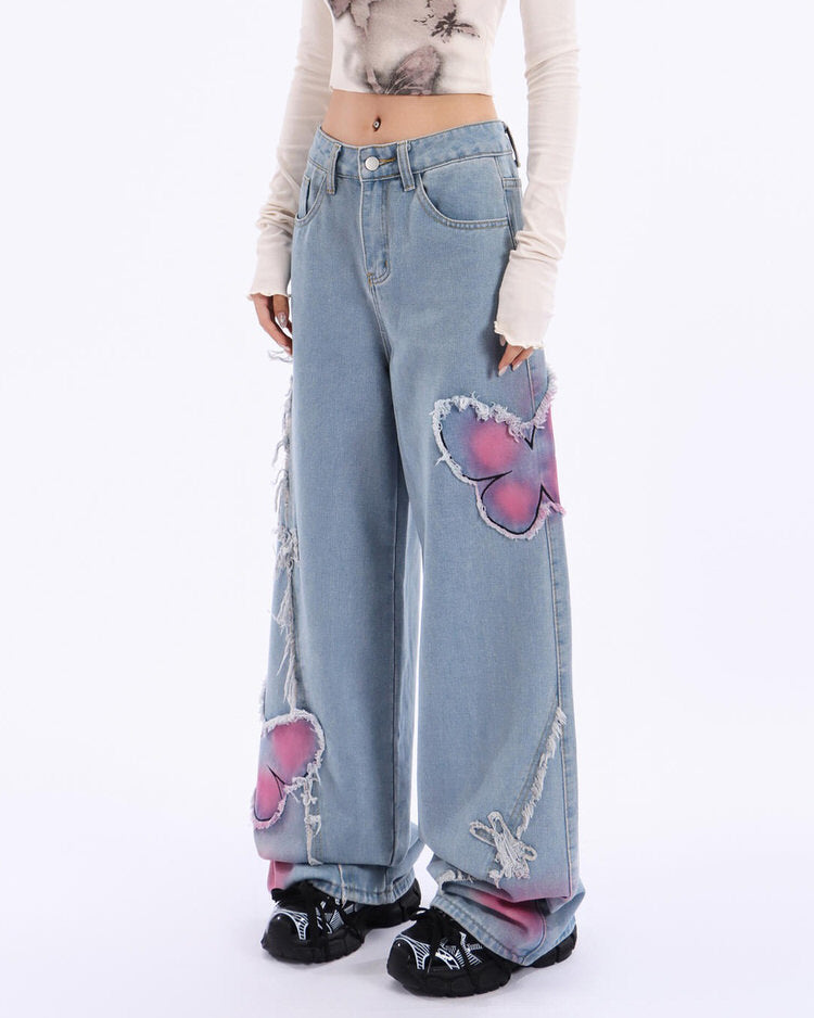 VILZSTUDIOS Wide leg jeans with butterfly print