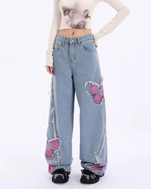 VILZSTUDIOS Wide leg jeans with butterfly print
