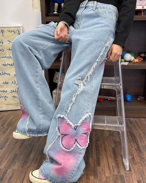 VILZSTUDIOS Wide leg jeans with butterfly print