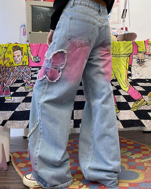 VILZSTUDIOS Wide leg jeans with butterfly print