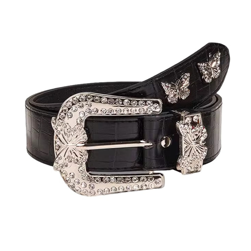 VILZSTUDIOS Stylish rhinestone butterfly vegan leather belt