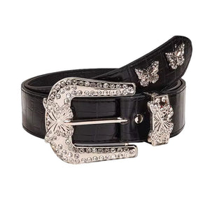 VILZSTUDIOS Stylish rhinestone butterfly vegan leather belt
