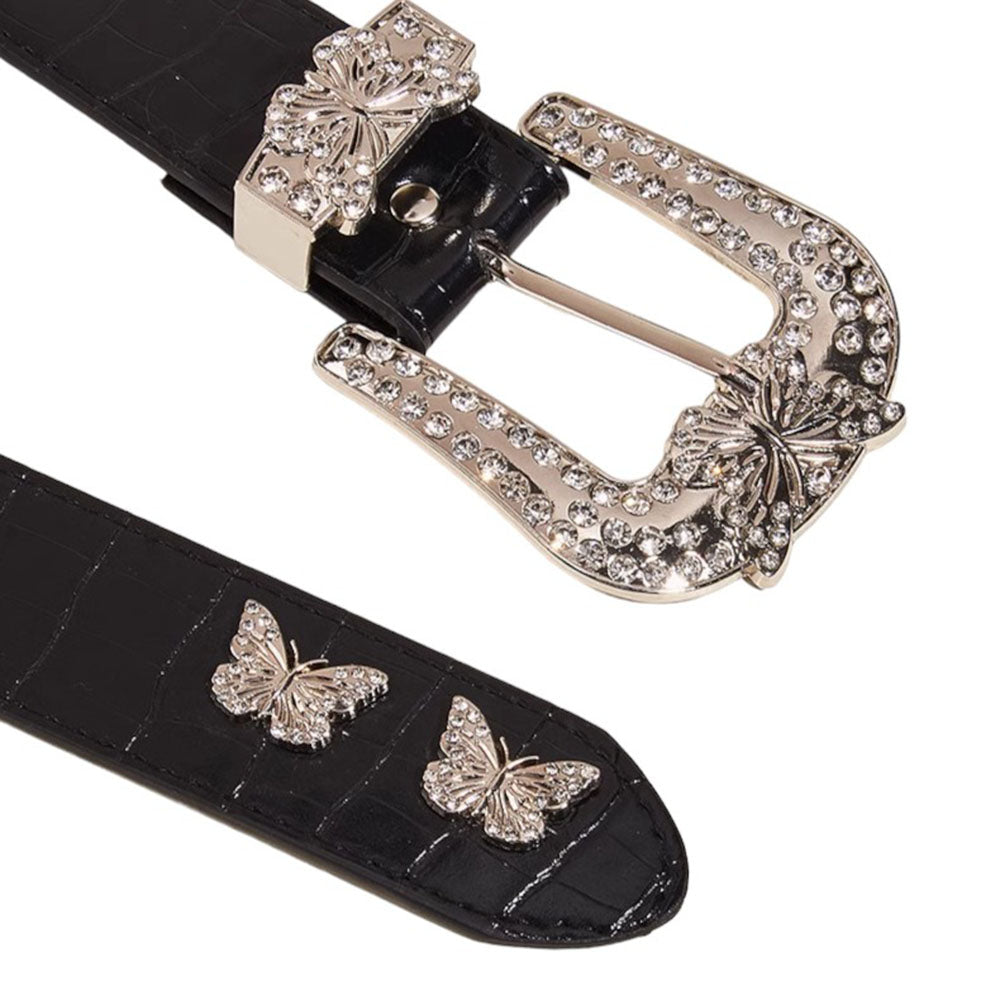 VILZSTUDIOS Stylish rhinestone butterfly vegan leather belt