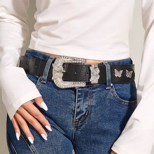 VILZSTUDIOS Stylish rhinestone butterfly vegan leather belt