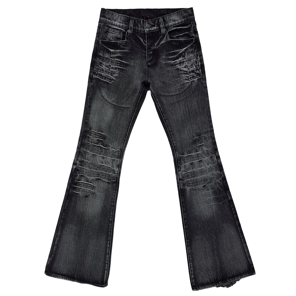 VILZSTUDIOS Flare jeans with ripped details and vintage wash