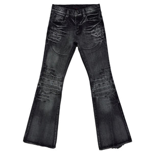 VILZSTUDIOS Flare jeans with ripped details and vintage wash