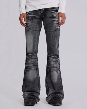 VILZSTUDIOS Flare jeans with ripped details and vintage wash