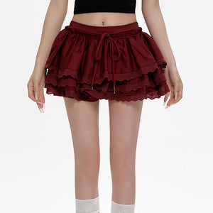 VILZSTUDIOS Ruffled mini skirt with lace detailing and elastic waistband