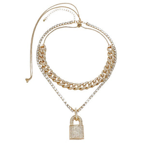 VILZSTUDIOS Stylish rhinestone lock necklace for trendy outfits