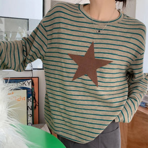 VILZSTUDIOS Striped long sleeve tee with star graphic design
