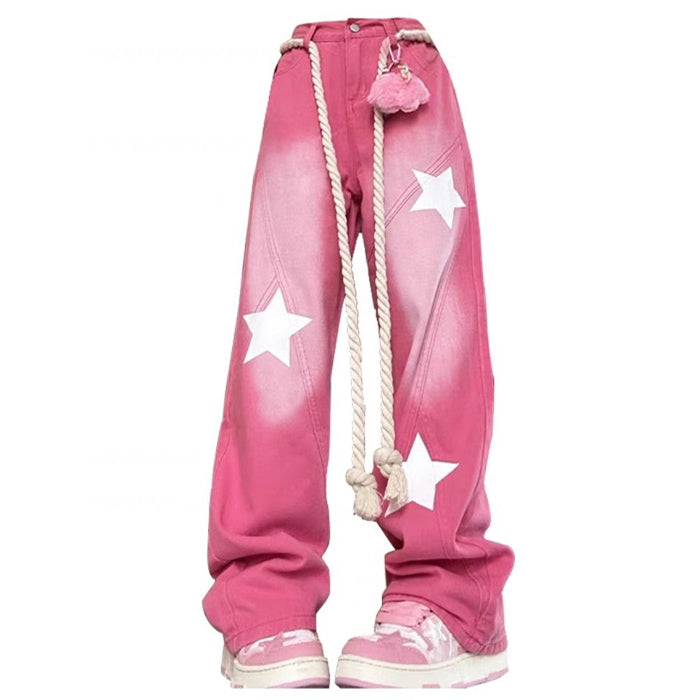 VILZSTUDIOS Pink denim jeans featuring star print design