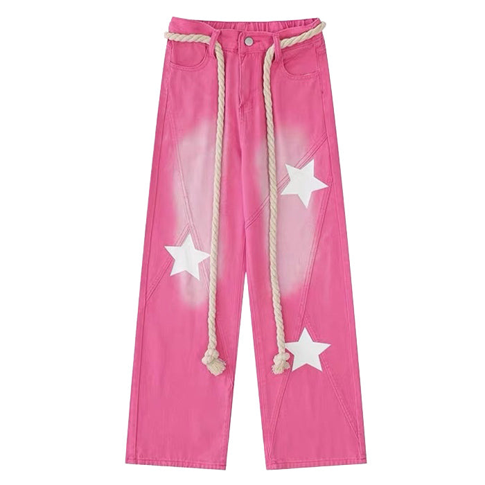 VILZSTUDIOS Pink denim jeans featuring star print design
