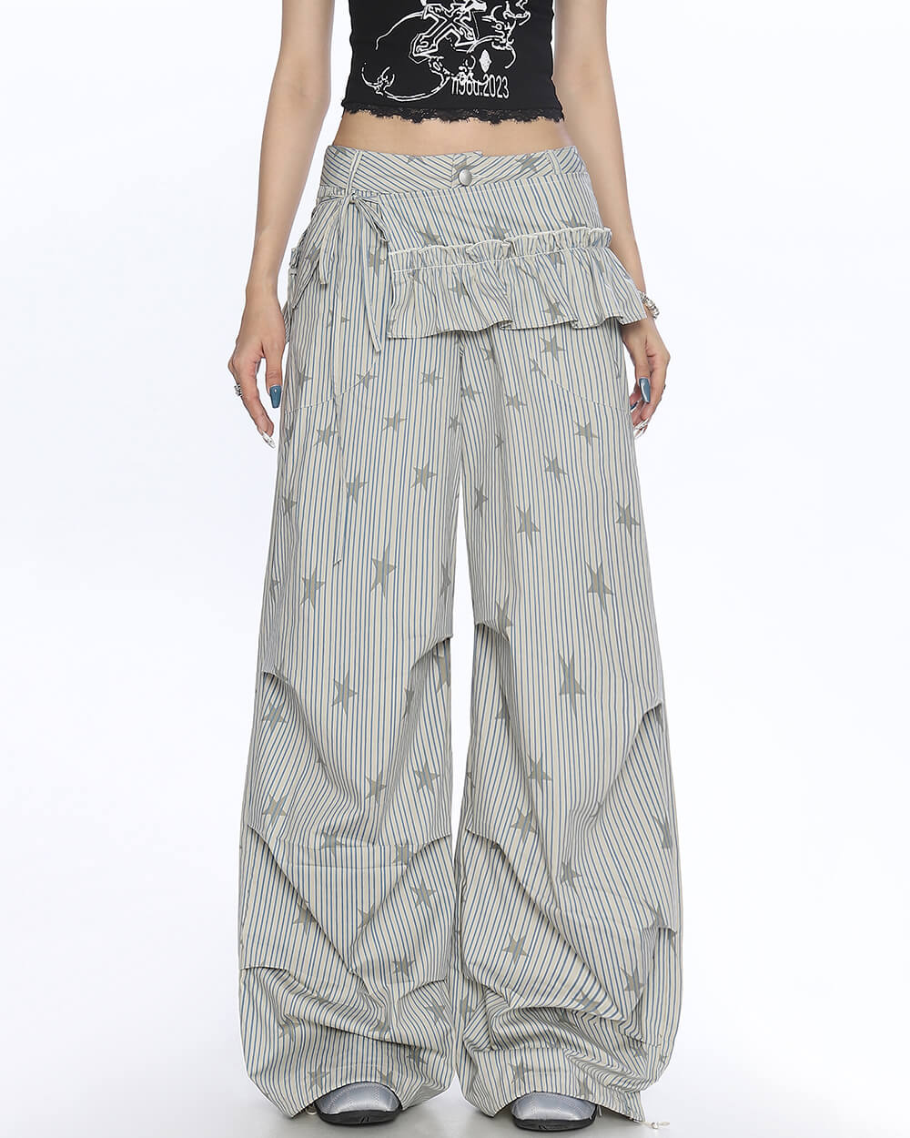 VILZSTUDIOS Fashionable parachute pants with star prints