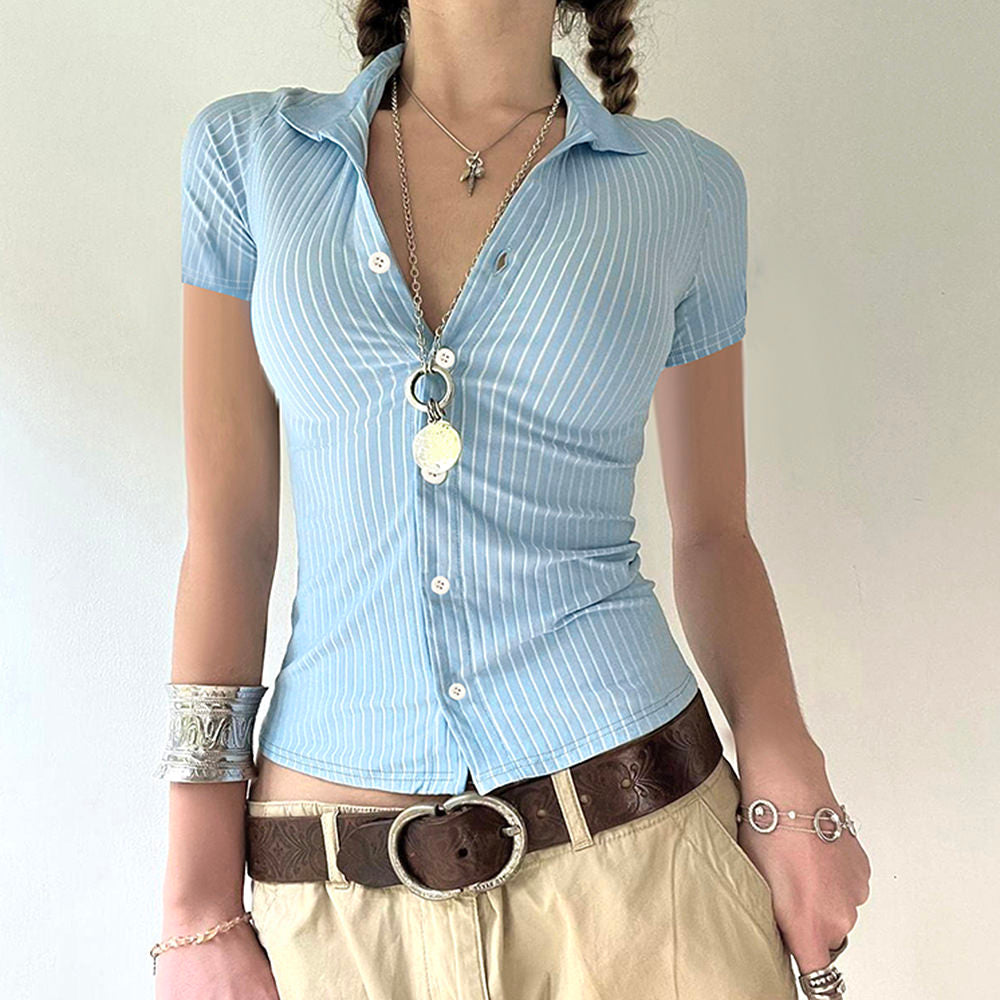 VILZSTUDIOS Y2K vertical stripe tailored shirt