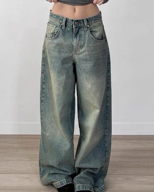 VILZSTUDIOS Y2K washed wide-leg jeans for streetwear fashion