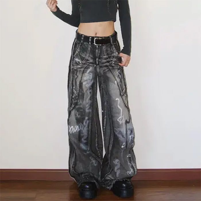 VILZSTUDIOS Wide-leg cargo denim jeans with a washed effect