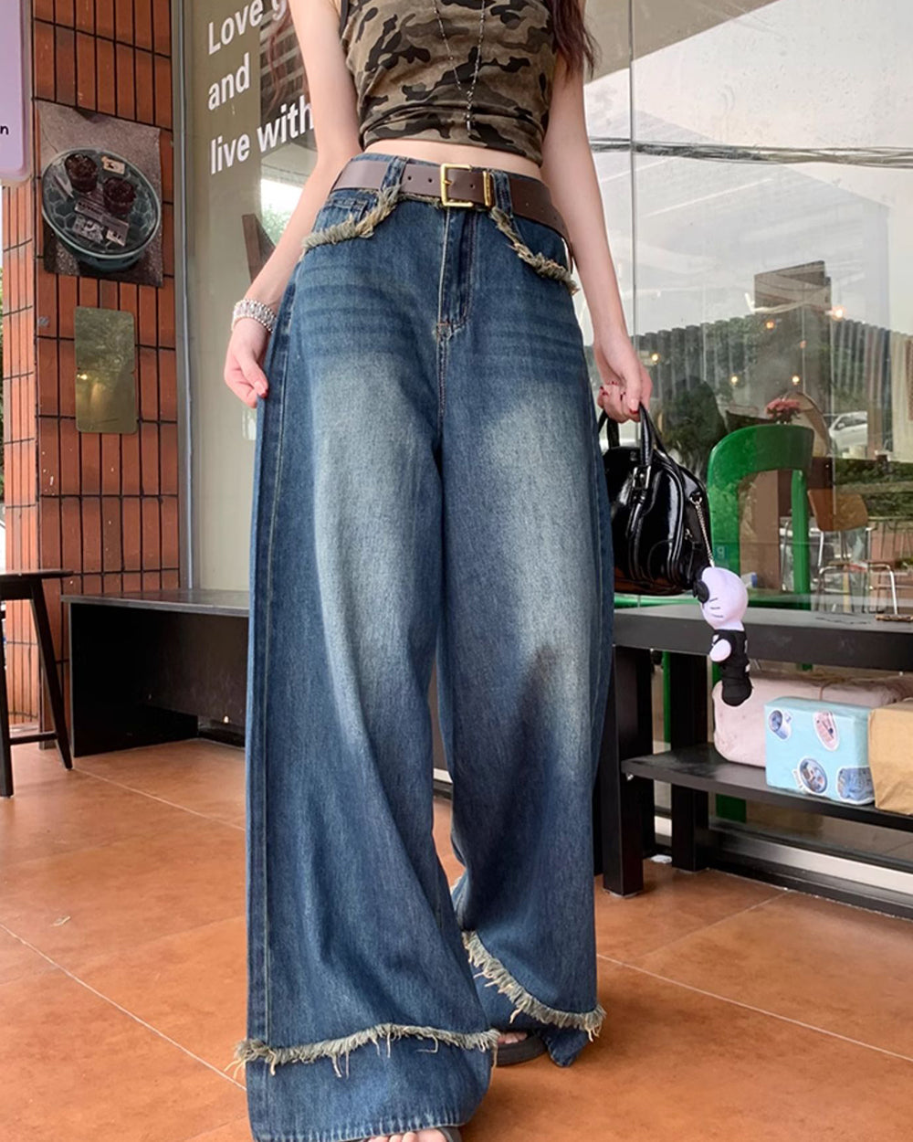 VILZSTUDIOS Wide-leg jeans with frayed hems and distressed details