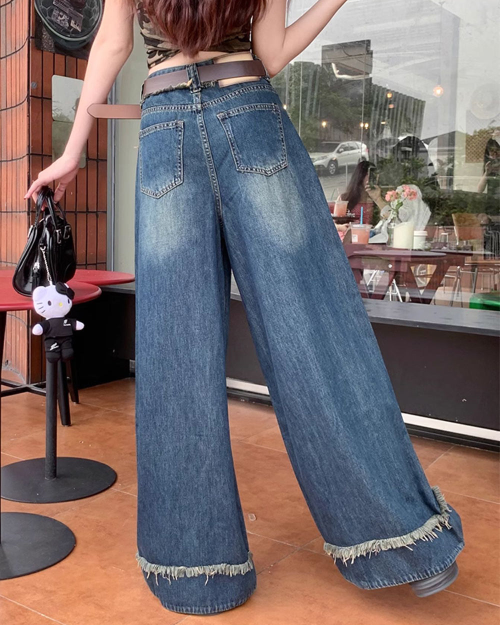 VILZSTUDIOS Wide-leg jeans with frayed hems and distressed details
