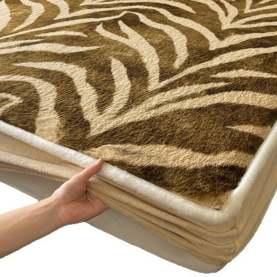 VILZSTUDIOS earth-toned zebra-stripe and mottled marble fleece fitted sheet with contrasting plush trim