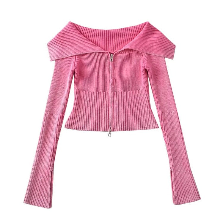 VILZSTUDIOS Fashionable off-shoulder zip-up top from VILZSTUDIOS